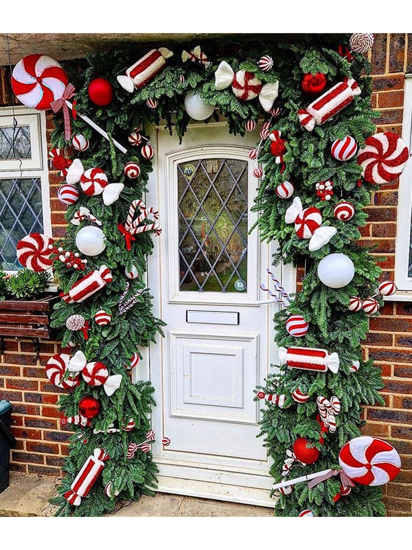 candy christmas decor on front door