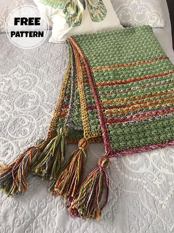 colorwork tassel crochet throw blanket pattern