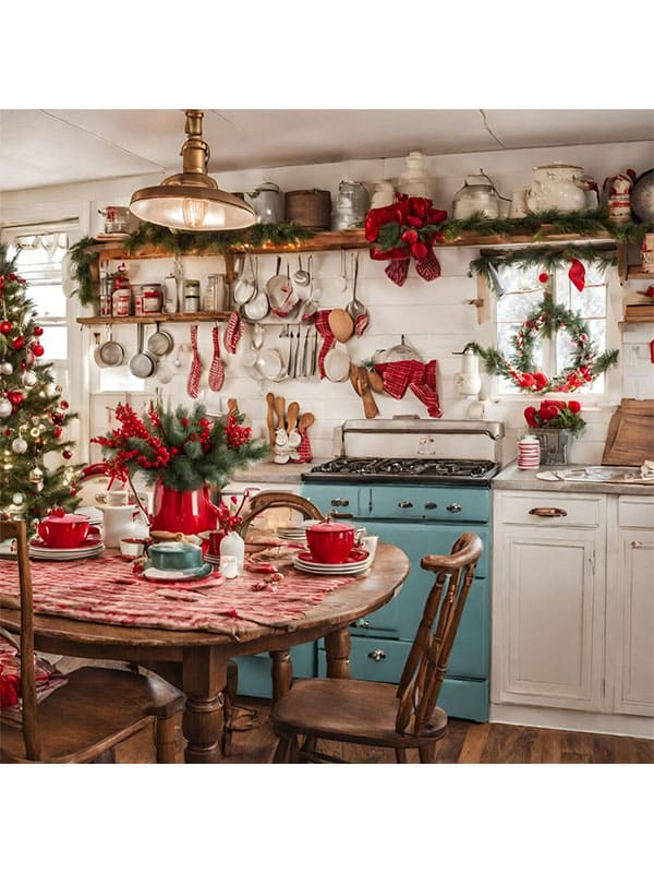 farmhouse christmas kitchen cabinet decor